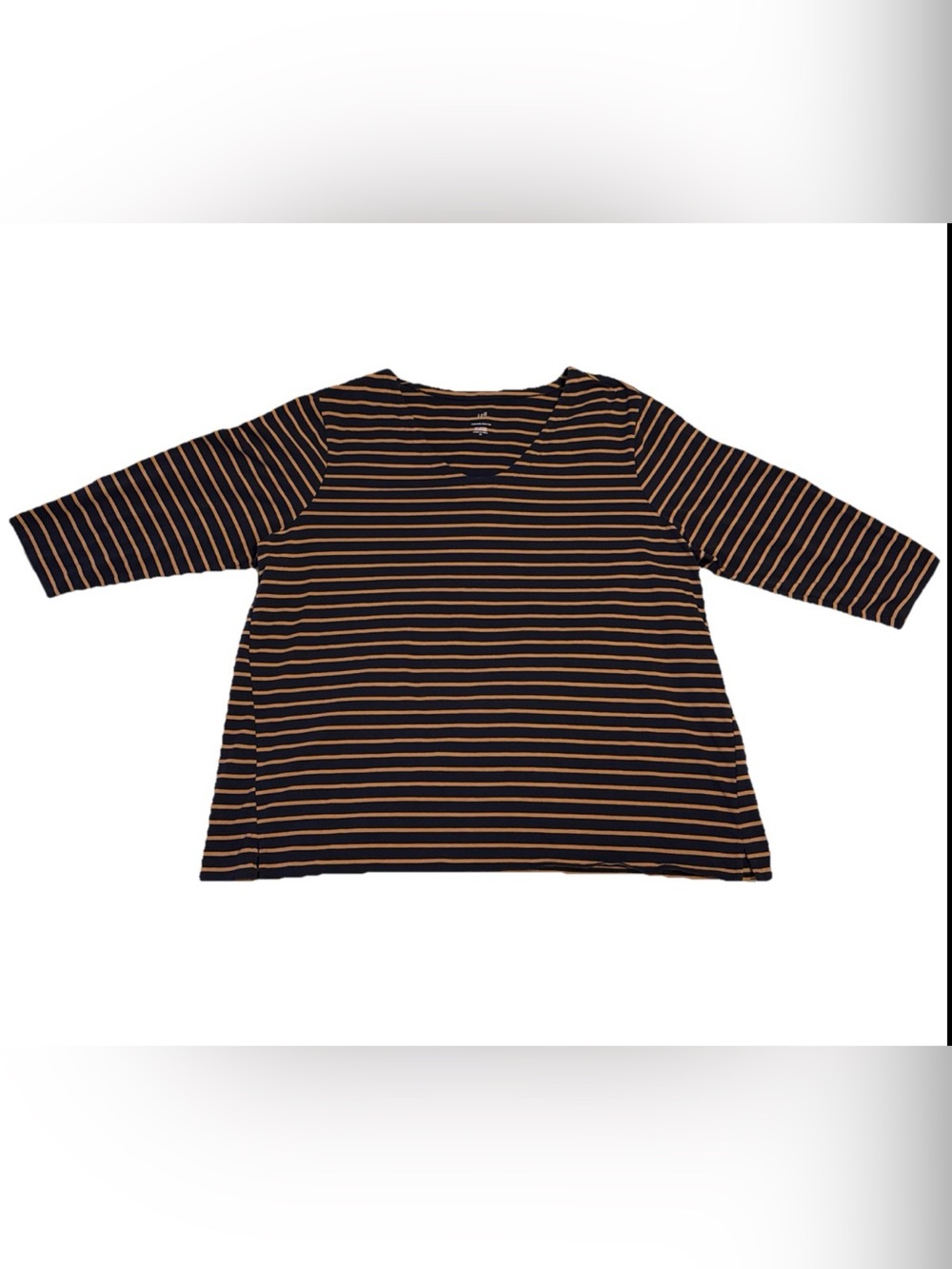J. Jill Navy and Tan Striped Tee 2X NWOT forward-seam Tee 95% cotton